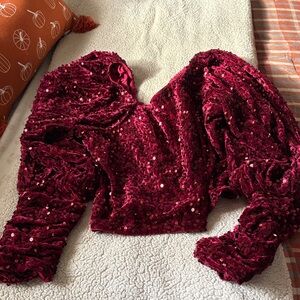 Listicle Deep Red Sequin Crop Top